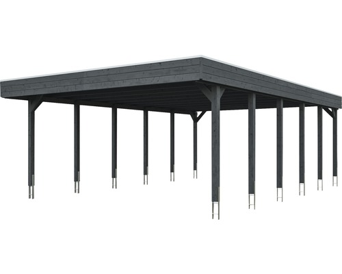 Carport en bois avec toit plat et plusieurs supports