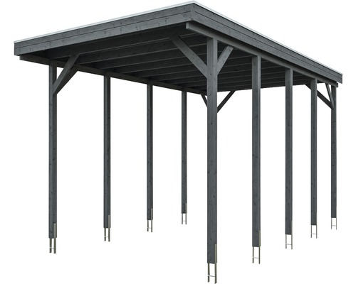 Holzcarport mit Flachdach und mehreren Stützen