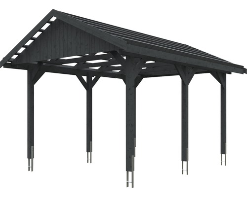 Abri de voiture en bois avec construction de toit à deux versants