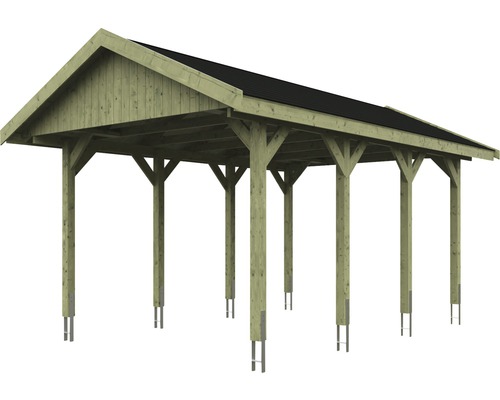 Carport en bois avec toit à deux pentes et poteaux de support
