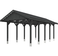 Carport simple SKAN HOLZ Wallgau avec lattis et ancrage pour poteaux en H 380 x 750 cm gris