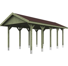 Carport simple SKAN HOLZ Wallgau avec lattes rouges et ancrage pour poteaux en H 380 x 750 cm imprégné