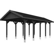 Carport simple SKAN HOLZ Wallgau avec lattes noires et ancrage pour poteaux en H 380 x 750 cm gris