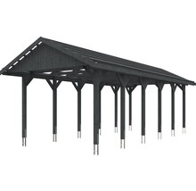 Carport simple SKAN HOLZ Wallgau avec lattis et ancrage pour poteaux en H 380 x 900 cm gris