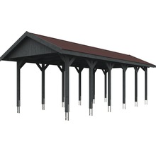 Carport simple SKAN HOLZ Wallgau avec lattes rouges et ancrage pour poteaux en H 380 x 900 cm gris