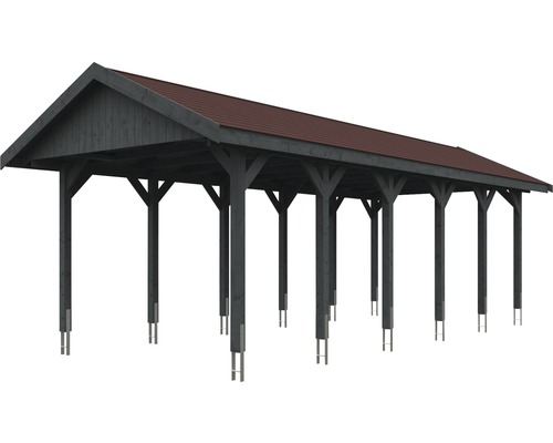 Abri de voiture en bois avec toit rouge