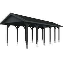 Carport simple SKAN HOLZ Wallgau avec lattes noires et ancrage pour poteaux en H 380 x 900 cm gris