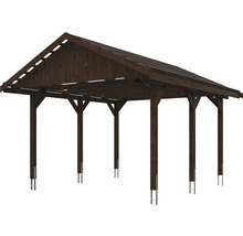 Carport simple SKAN HOLZ Wallgau avec lattis et ancrage pour poteaux en H 430 x 500 cm noyer