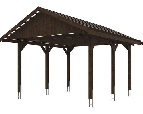 Holz Carport mit Satteldach und Stahlpfostenankern