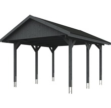 Carport simple SKAN HOLZ Wallgau avec lattes noires et ancrage pour poteaux en H 430 x 500 cm gris