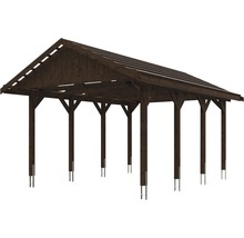 Carport simple SKAN HOLZ Wallgau avec lattis et ancrage pour poteaux en H 430 x 600 cm noyer