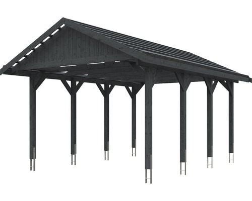 Holzcarport mit Satteldach und Metallpfostenankern