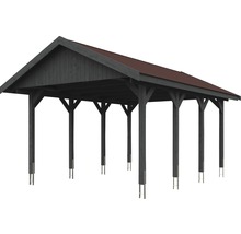 Carport simple SKAN HOLZ Wallgau avec lattes rouges et ancrage pour poteaux en H 430 x 600 cm gris
