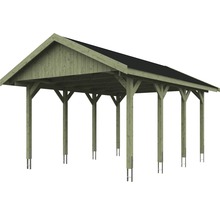 Holzcarport mit Satteldach und Pfosten auf Metallankern