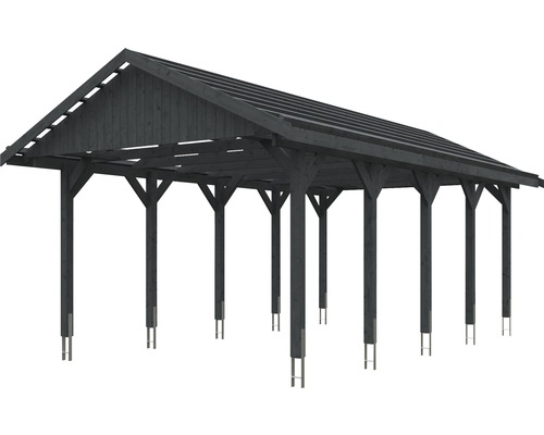Carport en bois avec structure de toit et piliers de soutien