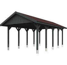 Carport simple SKAN HOLZ Wallgau avec lattes rouges et ancrage pour poteaux en H 430 x 750 cm gris