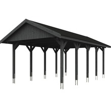 Carport simple SKAN HOLZ Wallgau avec lattes noires et ancrage pour poteaux en H 430 x 750 cm gris