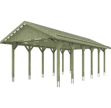 Carport simple SKAN HOLZ Wallgau avec lattis et ancrage pour poteaux en H 430 x 900 cm imprégné