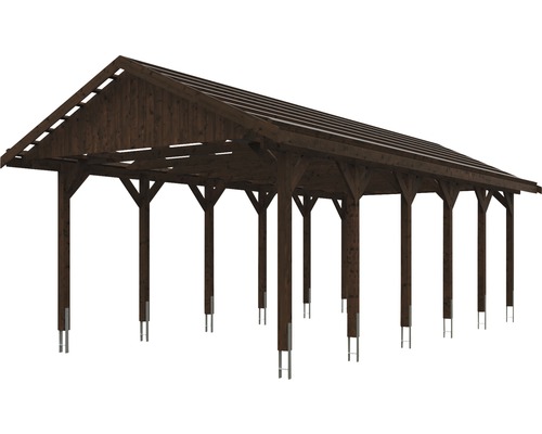 Grosser Unterstand aus Holz mit Metallsockeln