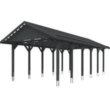 Carport simple SKAN HOLZ Wallgau avec lattis et ancrage pour poteaux en H 430 x 900 cm gris