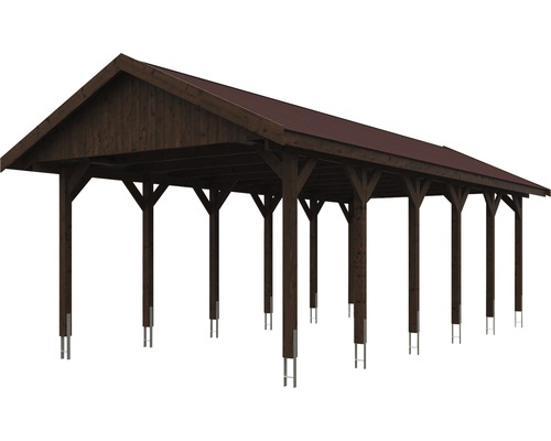 Grosser Carport aus Holz mit Stützpfosten