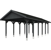 Carport simple SKAN HOLZ Wallgau avec lattes noires et ancrage pour poteaux en H 430 x 900 cm gris