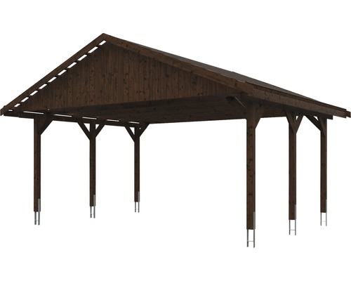 Abri de voiture en bois avec structure de toit à deux pentes