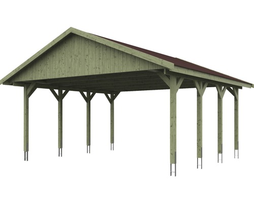 Carport en bois avec toit rouge