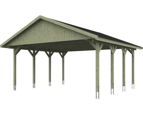 Carport en bois avec toit à deux pans et poteaux
