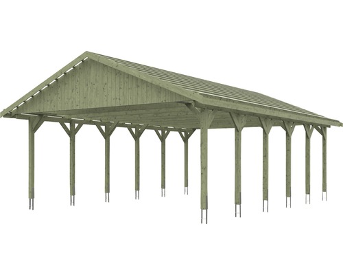 Carport en bois avec toit à deux pentes et poteaux