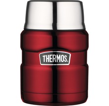 Roter Thermobehälter für Lebensmittel mit Thermos Logo.