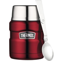 Rote Thermoskanne mit Löffel