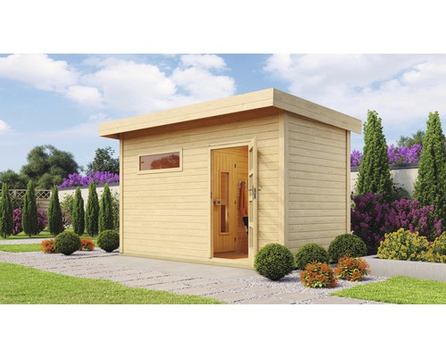 Chalet sauna Weka Farsund sans poêle, avec fenêtre et porte en bois avec verre à isolation thermique