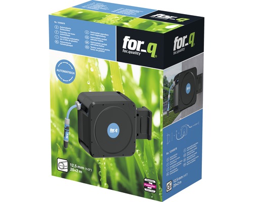 Emballage d''un dévidoir automatique avec un tuyau de 12,5 mm et une longueur de 20 + 2 mètres