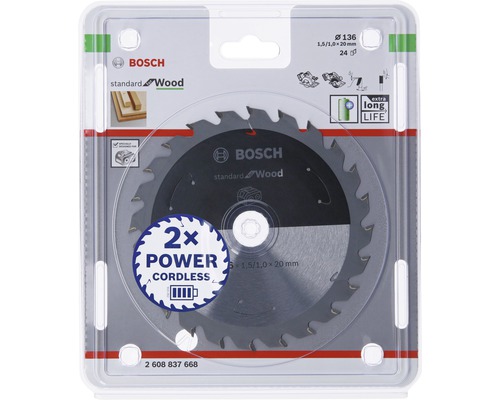 Lame de scie circulaire Bosch Standard for Wood, diamètre 136 millimètres