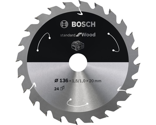 Bosch Kreissägeblatt für Akkusägen Standard for Wood, 136x1,5/1x20, 24 Zähne