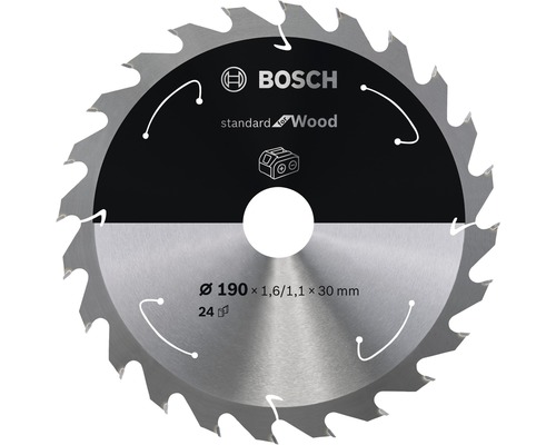 Bosch Kreissägeblatt für Akkusägen Standard for Wood, 190x1,6/1,1x30, 24 Zähne