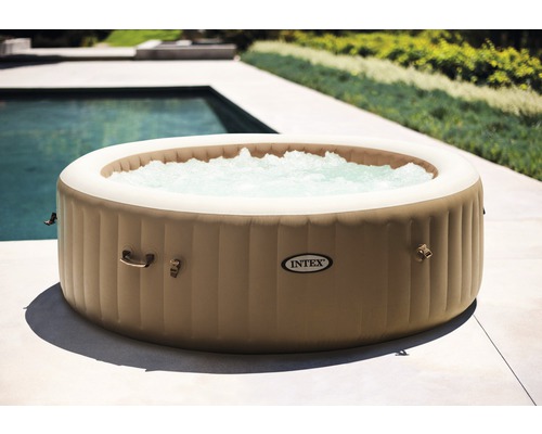 Aufblasbarer Whirlpool Intex Pure Spa Bubble Massage mit integriertem Kalkschutzsystem, 140 Luftdüsen und absperrbare Isolierabdeckung beige