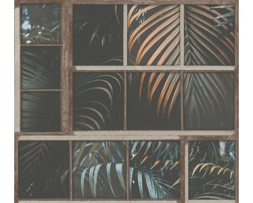 Vliestapete 37740-1 Industrial Fenster braun grün