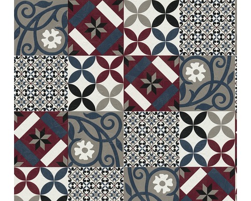 Papier peint intissé 37684-4 New Life carreaux rouge bleu gris Motif de seize carreaux de ciment avec différents motifs