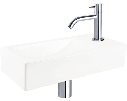 Lavabo rectangulaire avec robinet et siphon
