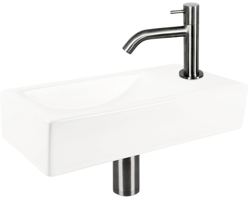 Vasque rectangulaire avec robinet et tuyau d''évacuation