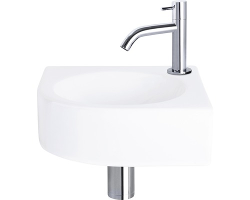 Weisses Aufsatzwaschbecken aus Keramik mit Chromarmatur