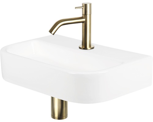 Keramikwaschbecken mit Armatur und Siphon