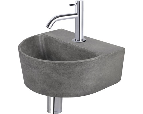 Lave-mains - Ensemble comprenant robinet de lave-mains chromé DEMI béton avec revêtement gris 30x25 cm