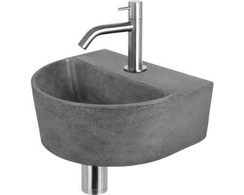 Handwaschbecken - Set inkl. Standventil chrom DEMI Beton mit Beschichtung grau 30x25 cm