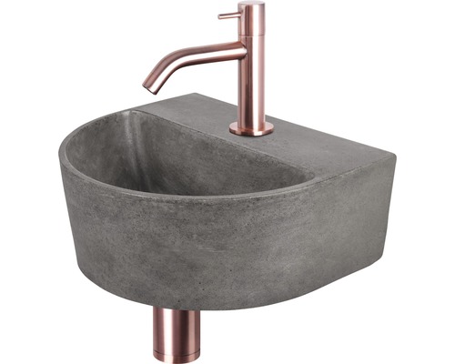 Lave-mains - Ensemble comprenant robinet de lave-mains DEMI béton avec revêtement gris 30x25 cm