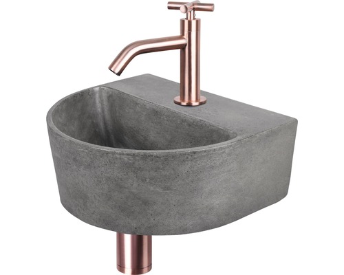 Lave-mains - Ensemble comprenant robinet de lave-mains rouge cuivre DEMI béton avec revêtement gris 30x25 cm
