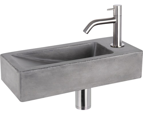 Lave-mains - Ensemble comprenant robinet de lave-mains chromé DONI béton avec revêtement gris 36x16 cm