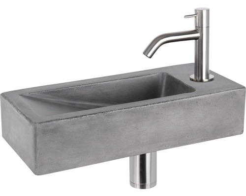 Handwaschbecken - Set inkl. Standventil chrom DONI Beton mit Beschichtung grau 36x16 cm